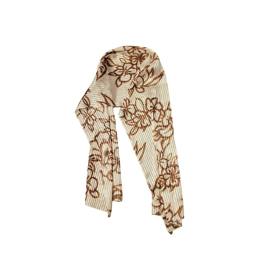 Cream Brown Floral Fall Striped Women's Scarf Perfect Fall Colors